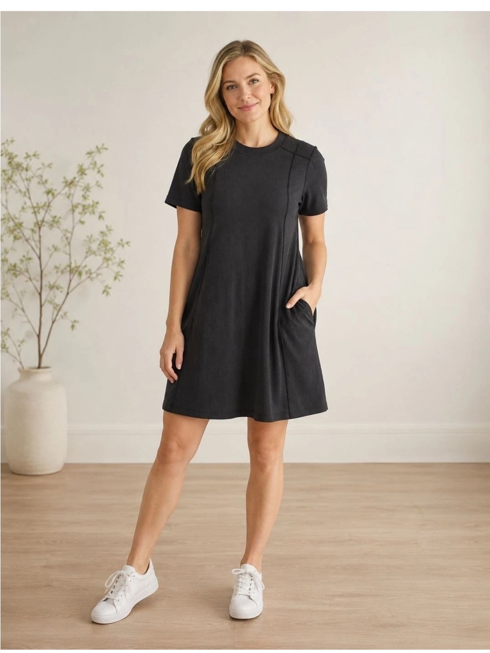 EUC Lululemon Women's Ribbed Softstreme T-Shirt Dress gray Mini Lounge 4